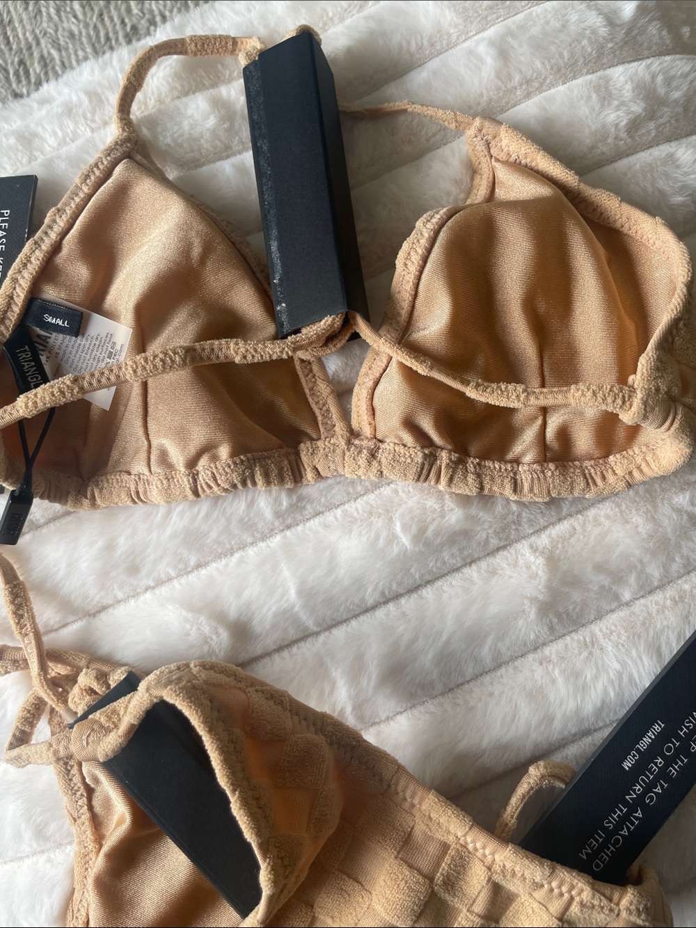 Triangl Swimwear Gold/ Beige Textured Triangle Bikini Top #B7 - Picture 6 of 8